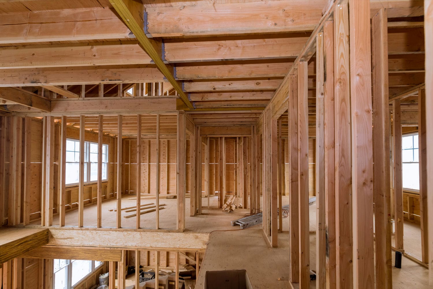 structural wall framing and floor joists during residential construction