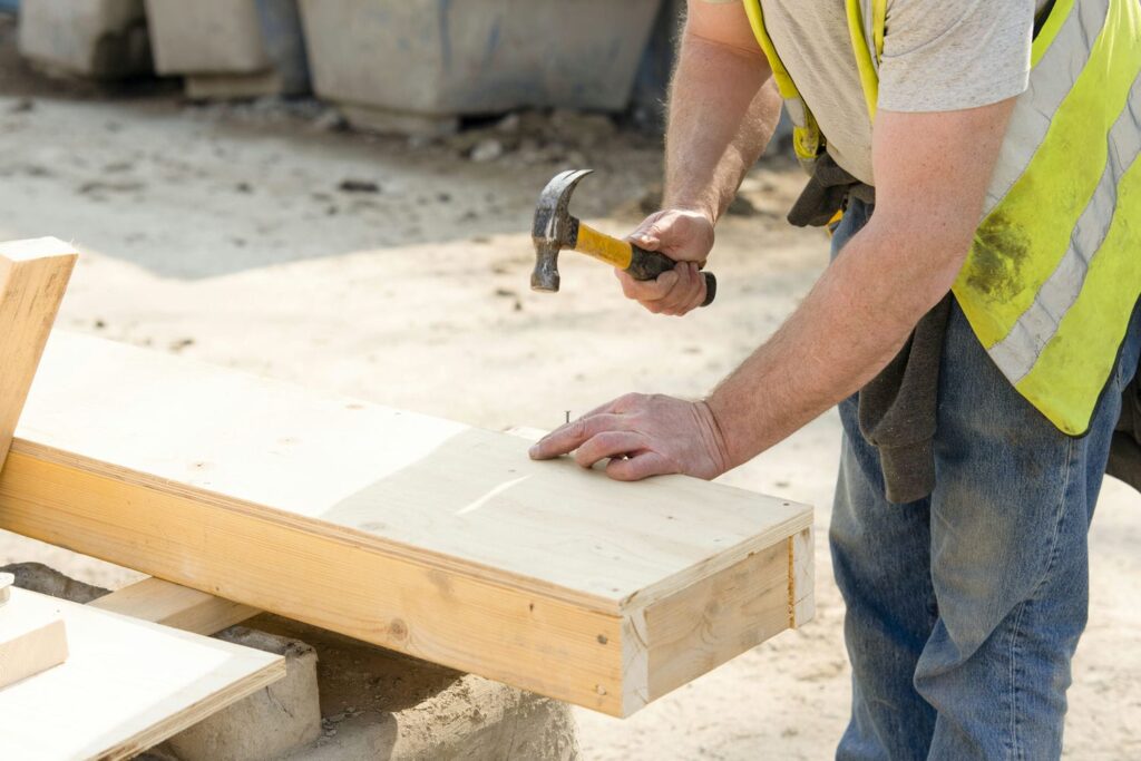 formwork from timber and plywood for concrete pour