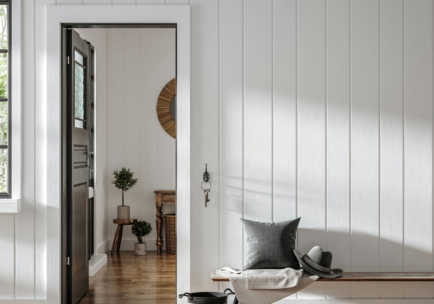 vertical shiplap wall panelling installed as interior finishing carpentry detail